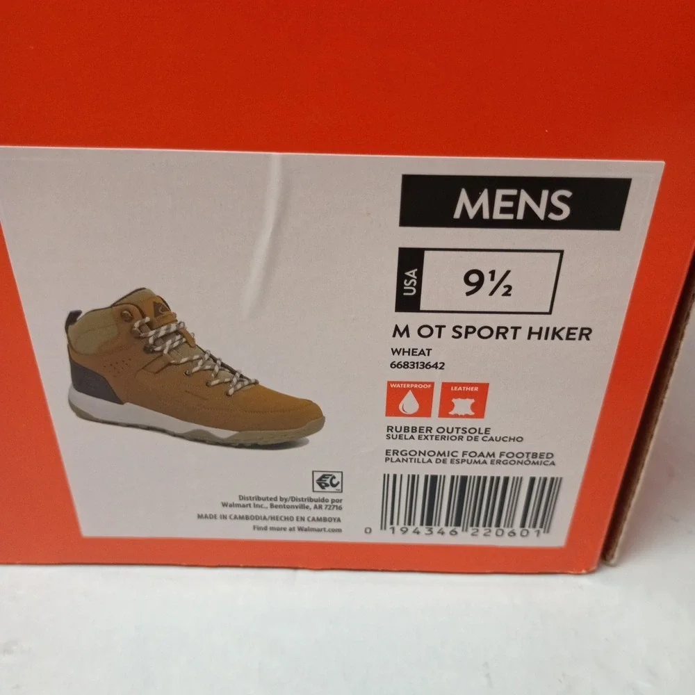 Ozark Trail Men Size 9.5 Sport Hiker Shoes Waterproof Hiking Boots Wheat Leather